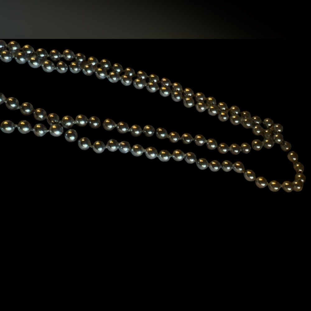 Vintage LONG 24” heavier strand of smaller faux pearls- dark gray - SEE PICS